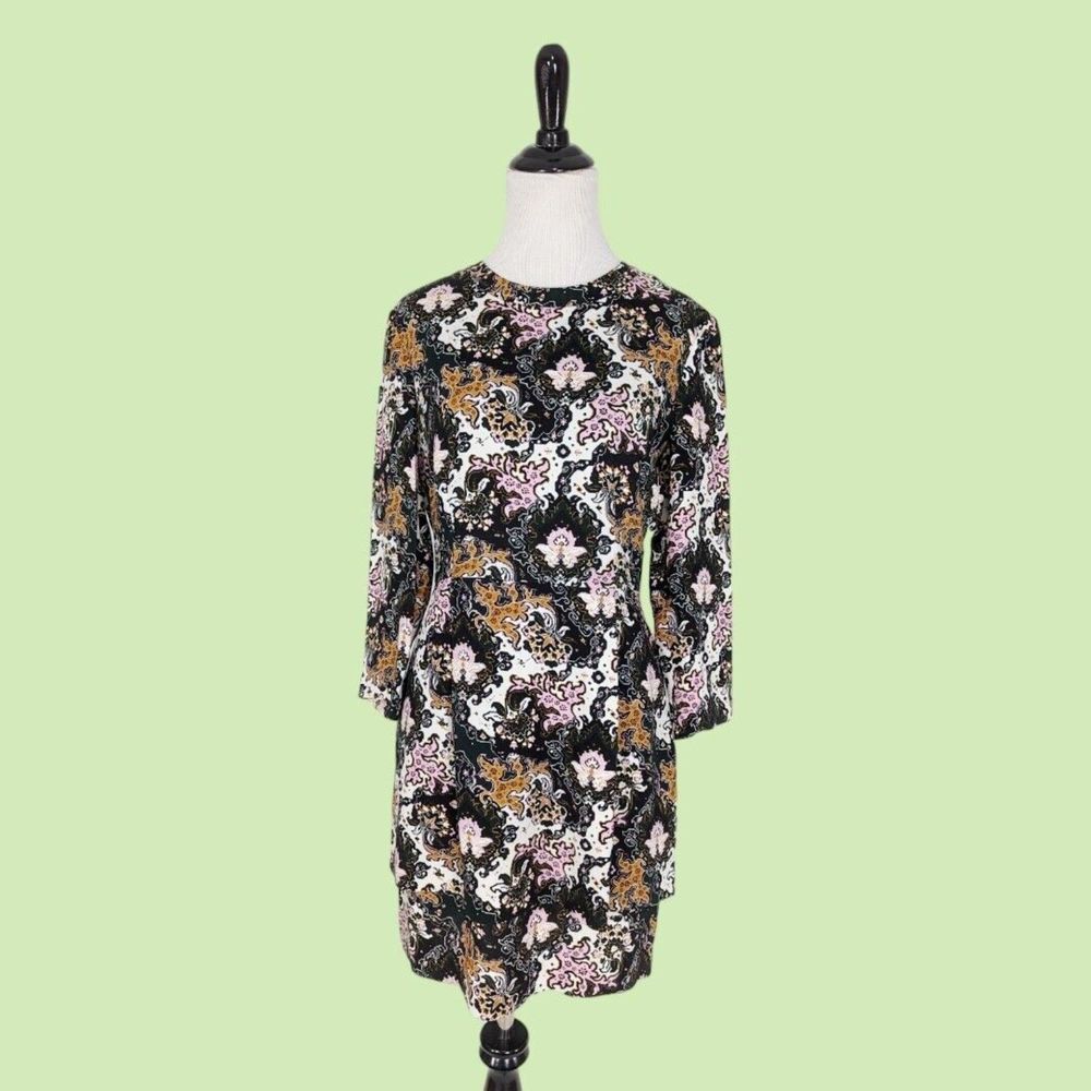 A.L.C. Silk Paisley Damask Mini‎ Dress Black Pink Gold Layered Skirt Size 6